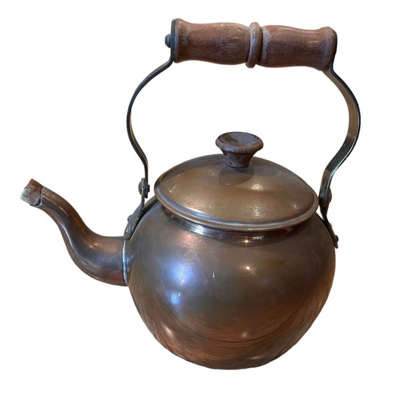 Vintage COPPER TEAPOT Primitive TEA KETTLE Wood Handle Portugal - Picture 6 of 9